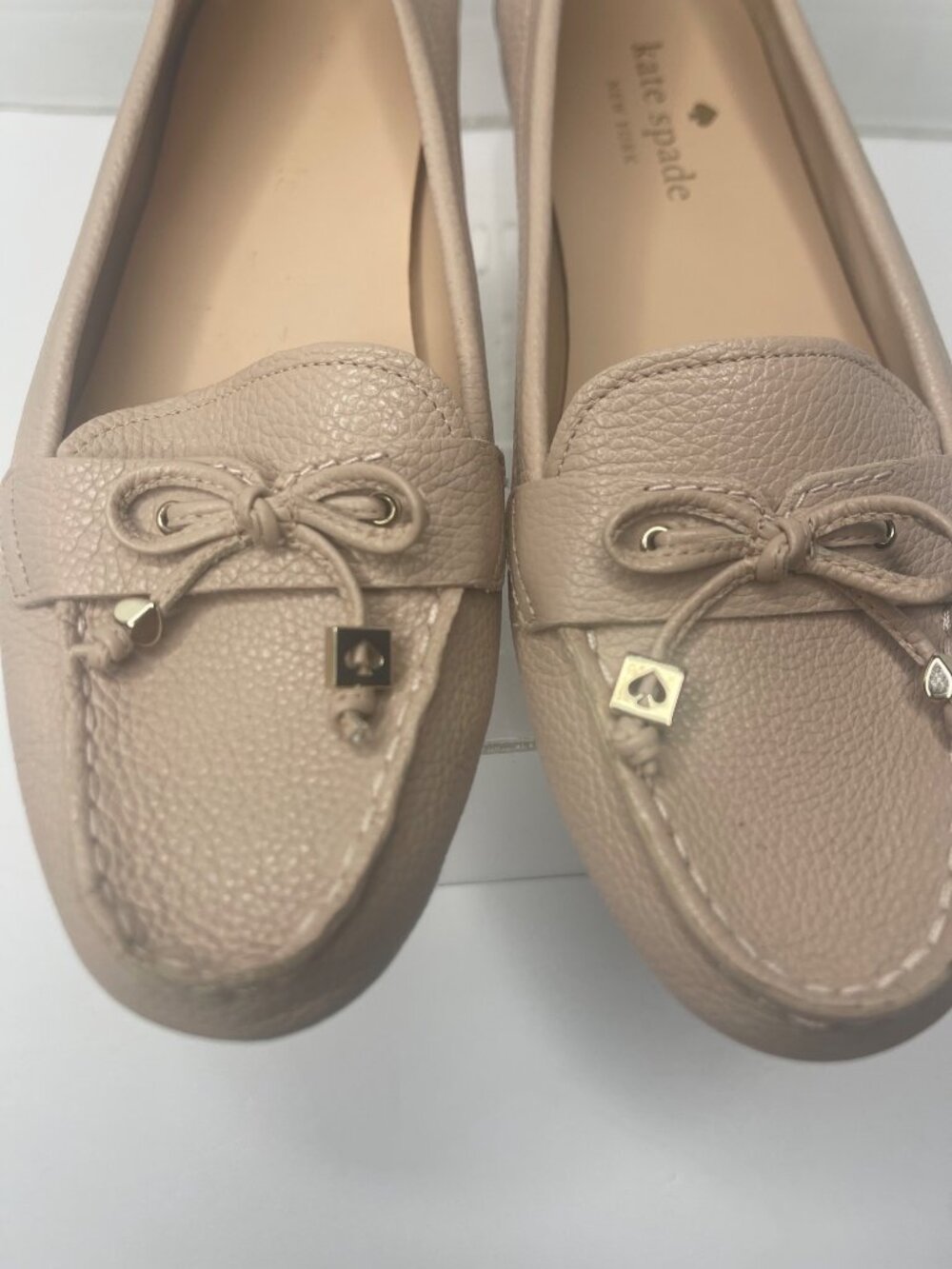 Kate Spade Cheshire Tie Pebbled Leather Loafer Moccasin Shoes Rose Size 8B Chic - Picture 5 of 9